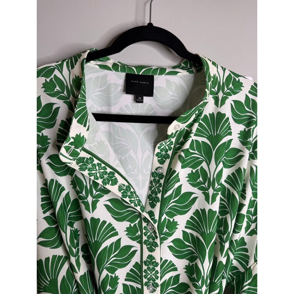 Alex Marie NWOT Green Tie Tropical Oasis Floral Print Mini Wren Dress - Size 18 - Picture 5 of 11